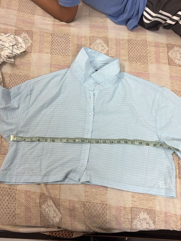 Light Blue Collared Crop Shirt