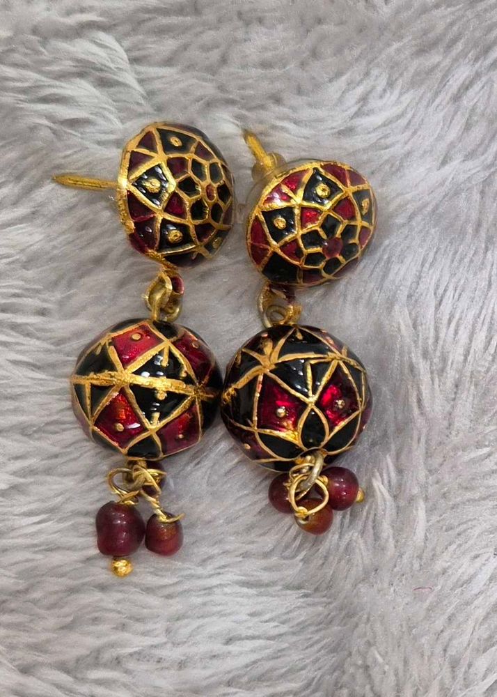 Ethnic Enamel Dangle Earrings-New