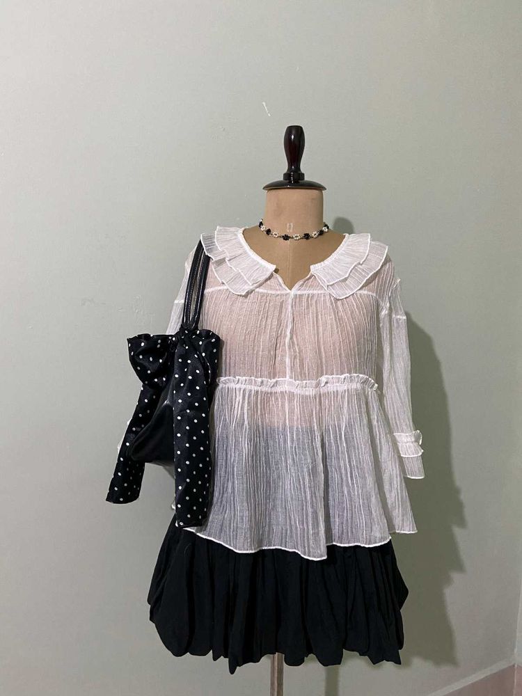 White Ruffle Collar Top