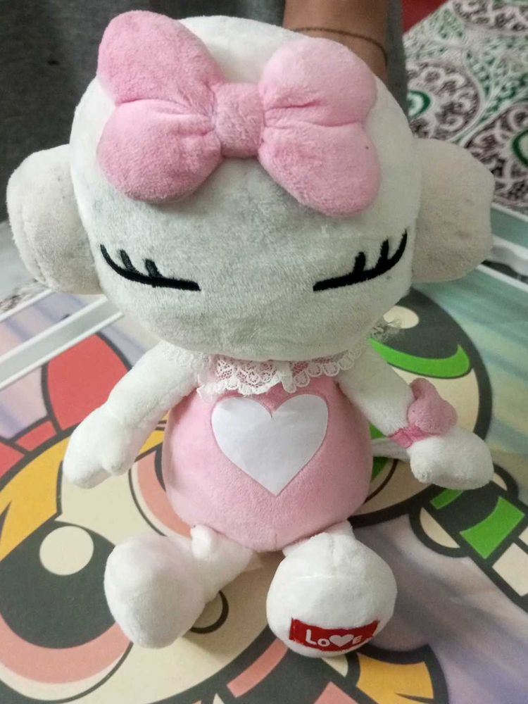 Cute Plush Toy with Pink Bow