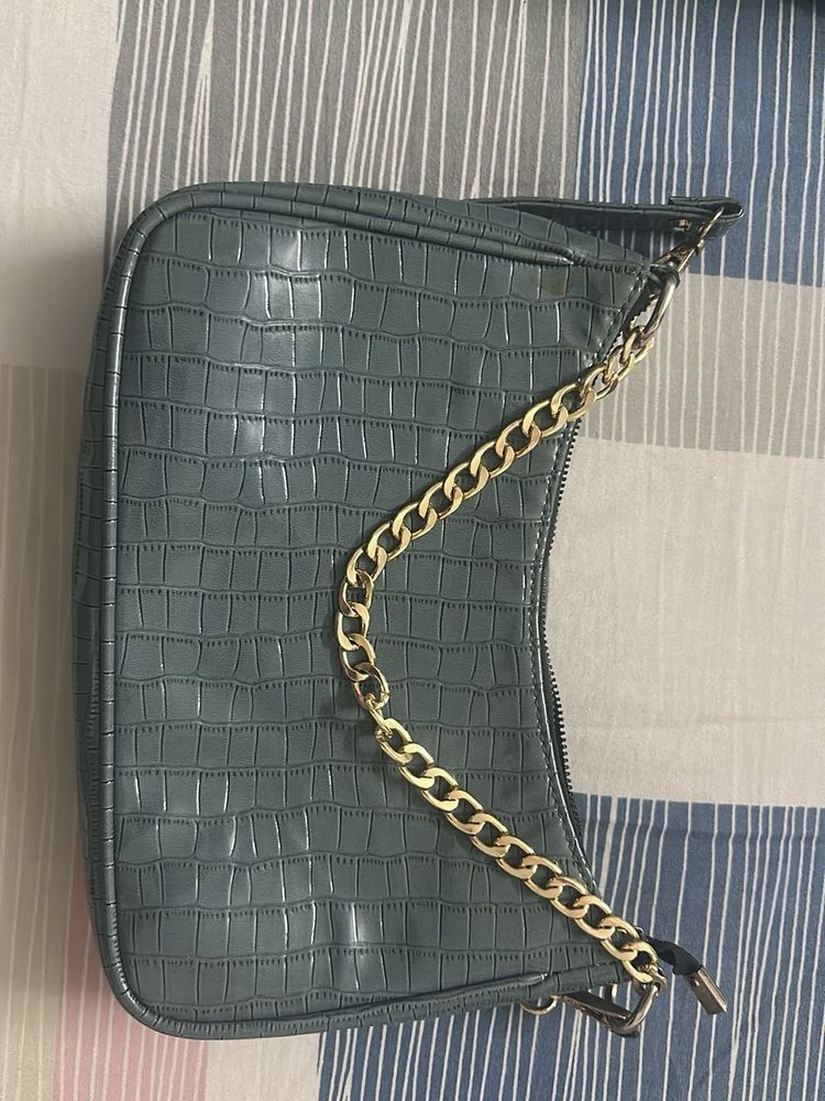 Grey Sling Bag With Belt