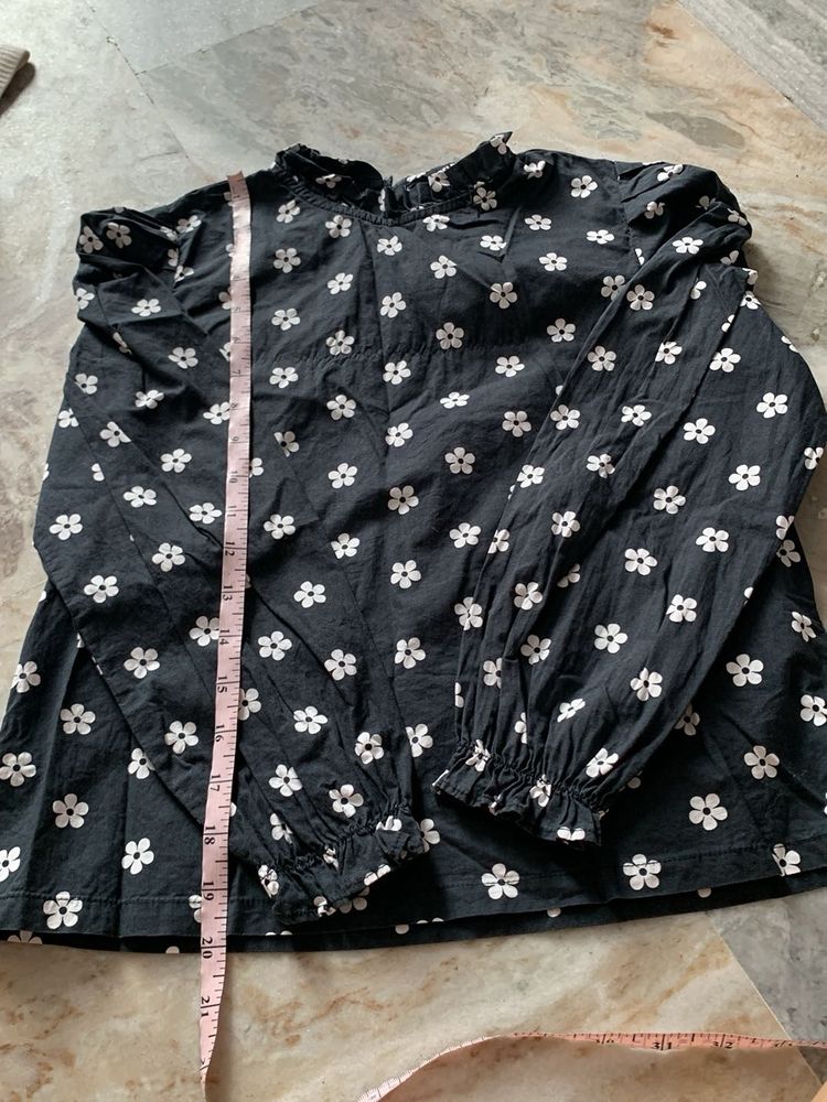 Black Floral Print Button-Up Top