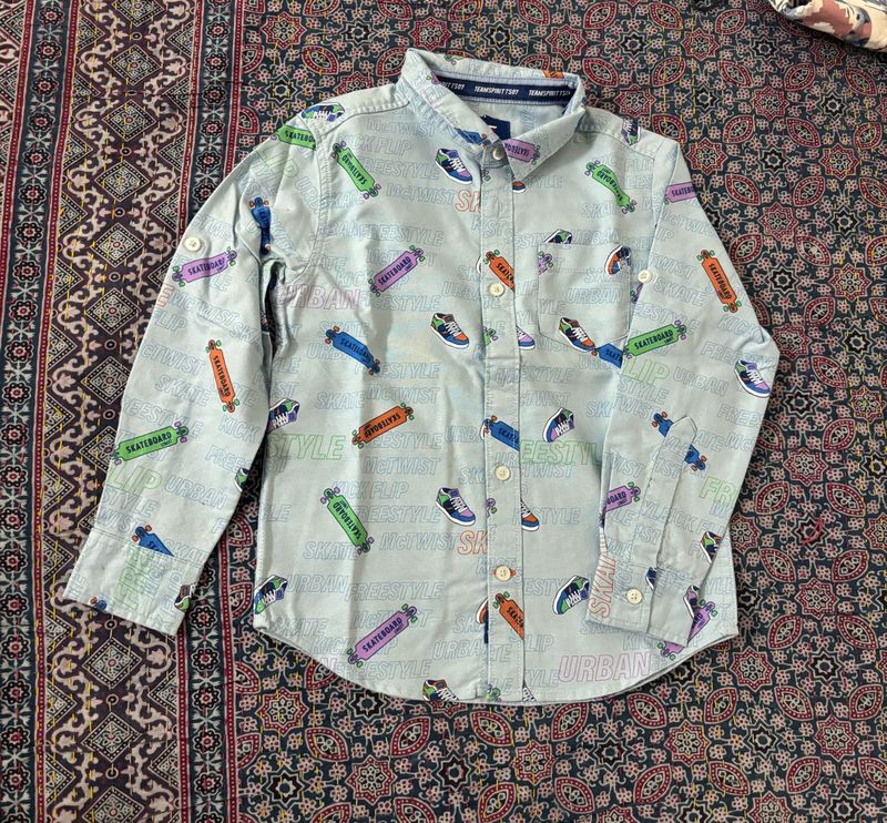 Boys Skateboarding Print Button-Up Shirt