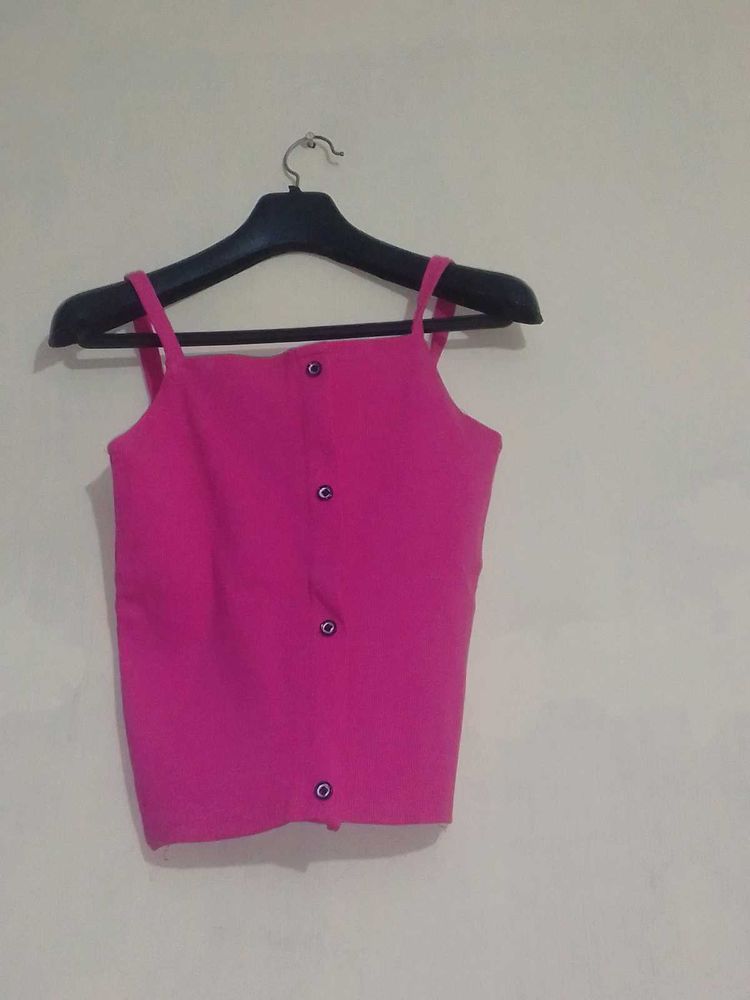 Hot Pink Button-Up Tank Top