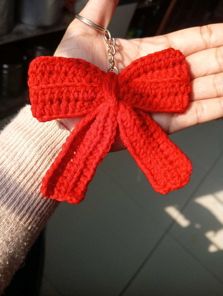 Aesthetic crochet Red Bow Keychain