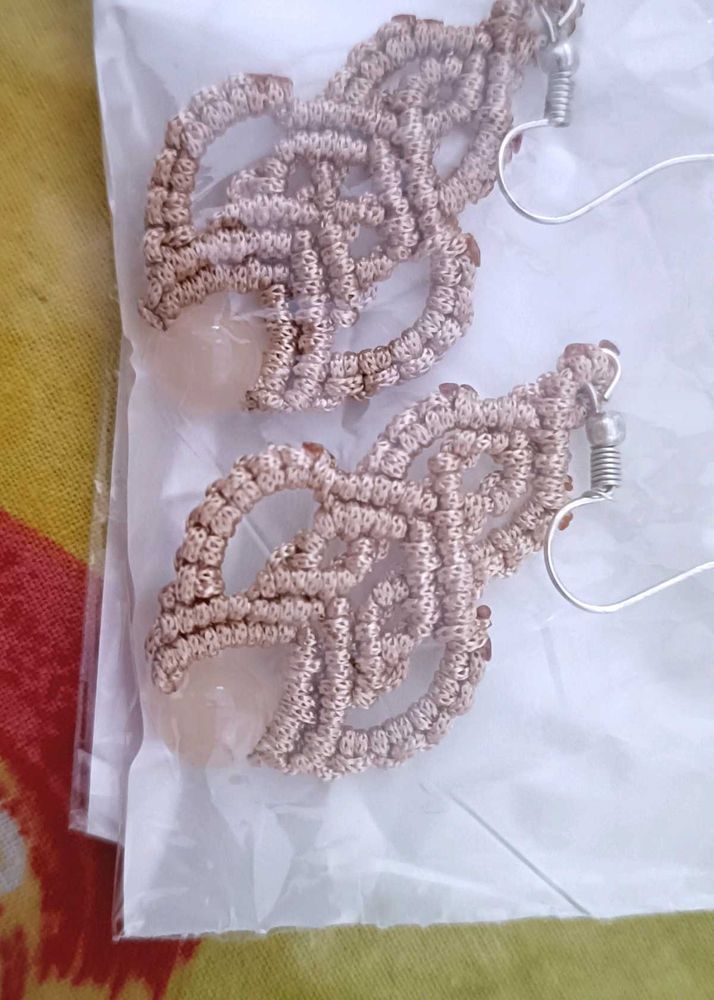Handmade Macrame &amp; Rose Quartz Earrings