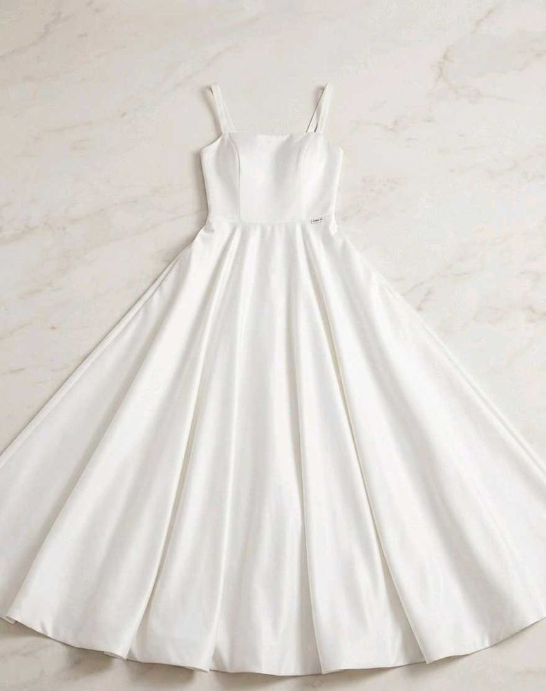 satin off white gown for party wear
