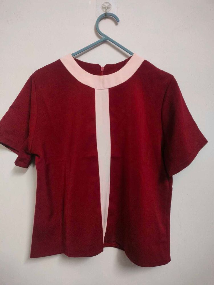 Burgundy Top with Color Block Details