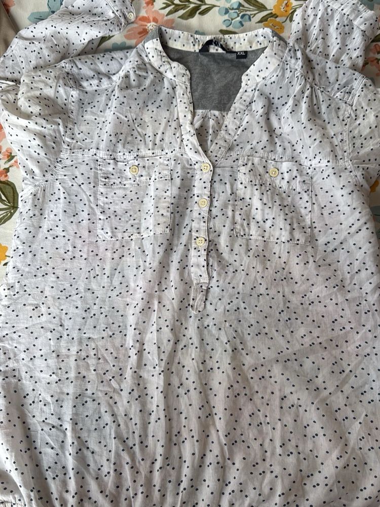 White Polka Dot Button-Up Top