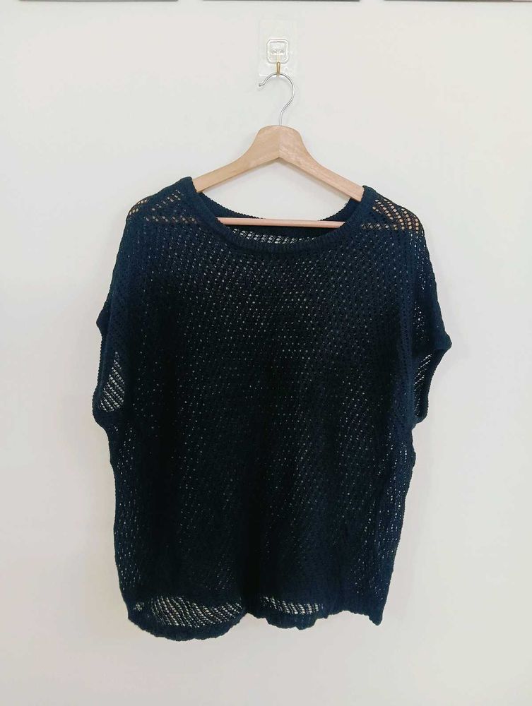 Navy Blue Crochet Knit Top