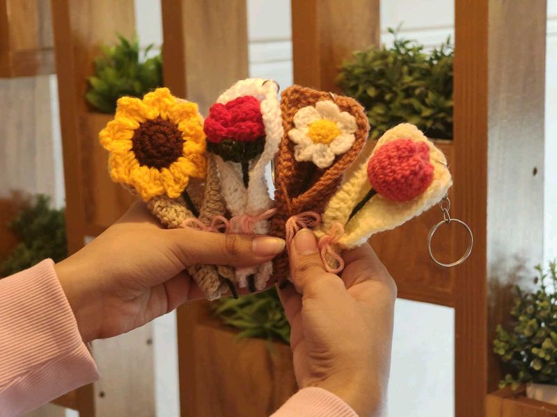 Handmade Crochet Flower Keychain Set