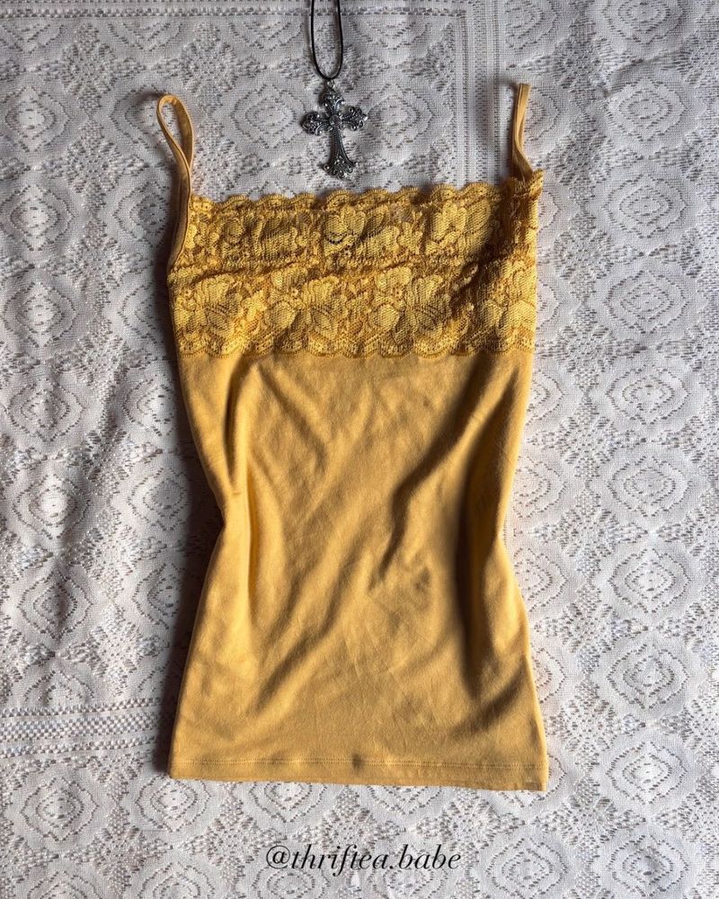 Yellow Lace Trim Cami Top