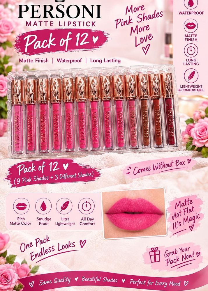 PERSONI Matte Lipstick Pack of 12 - Waterproof