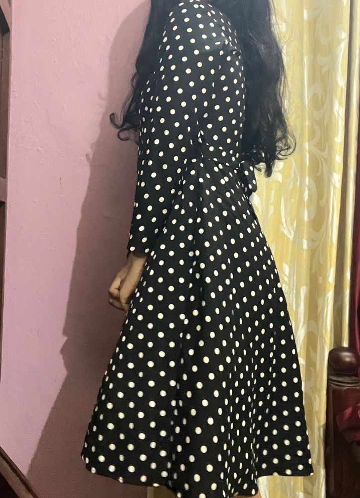Black White Polka Dot A-Line Dress | Korean Style