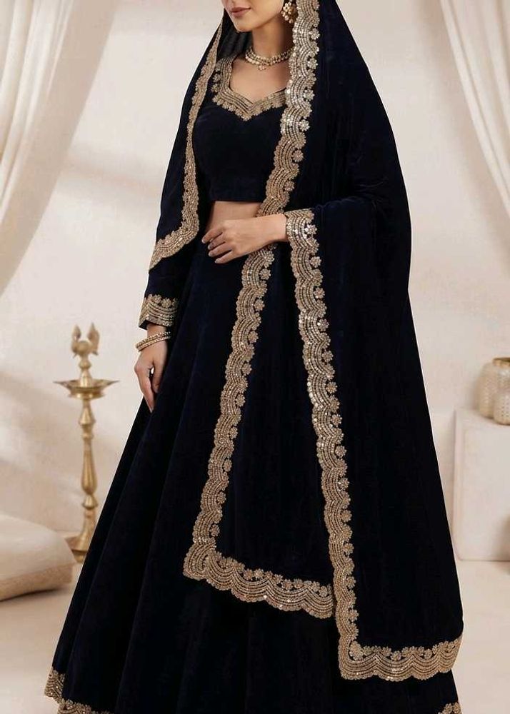 Elegant Black Velvet Lehenga Choli