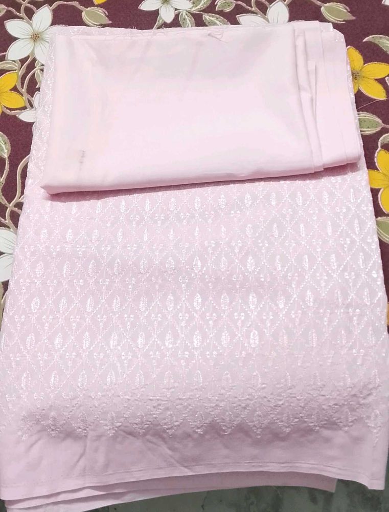 Pink Cotton Chikankari 2piece Dress Material