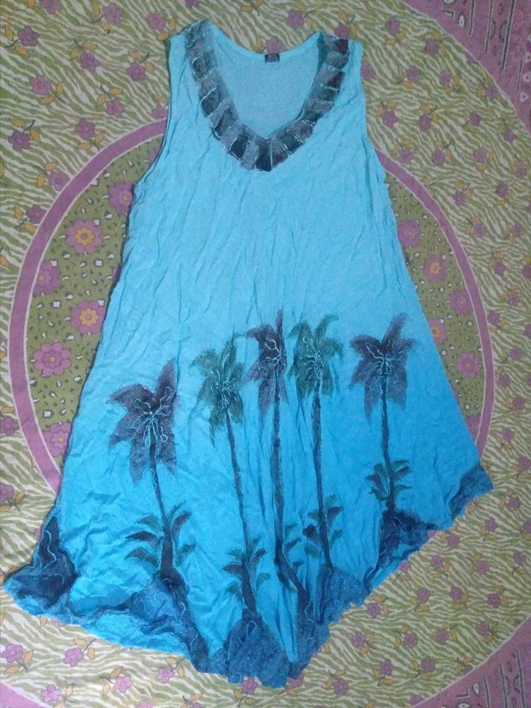 Bohemian Blue Palm Tree Dress