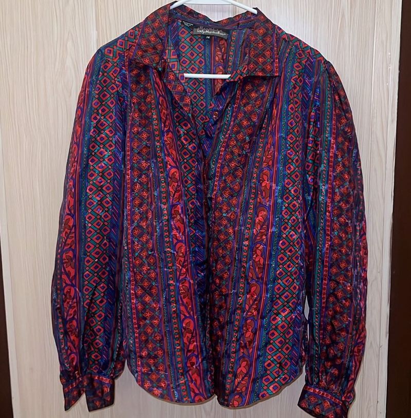 Vibrant Patterned Button-Up Blouse