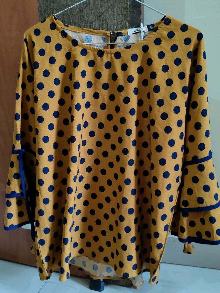 Yellow Polka Dot Bell Sleeve Top
