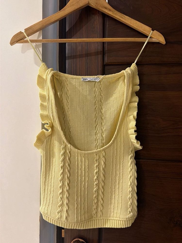 Yellow Ruffle Knit Top