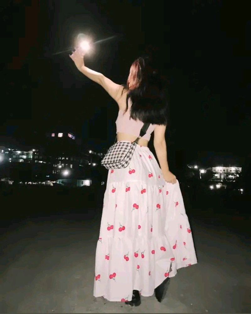 Cute Cherry Print Maxi Skirt 🤍🍒