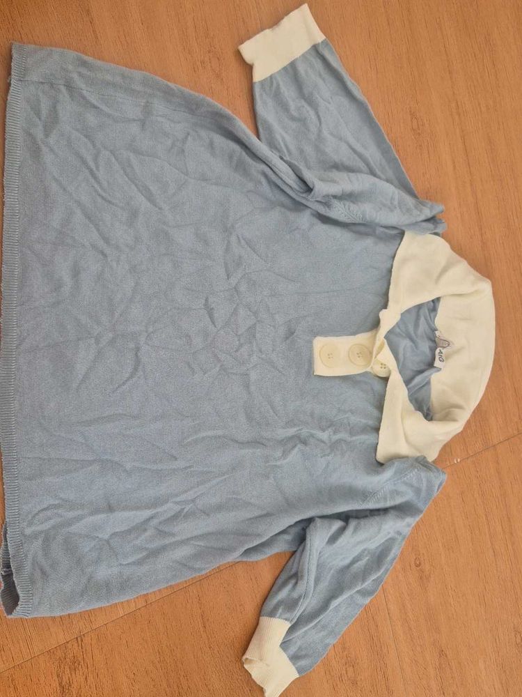 Light Blue Collared Long Sleeve Top