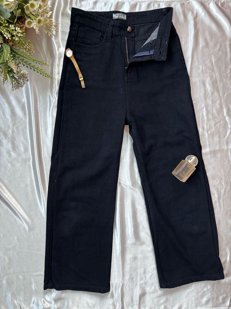 High Waisted Wide Leg Black Jeans