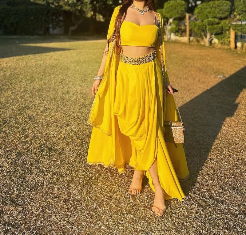 Yellow indo western Haldi/Mehndi Outfit-Mediu