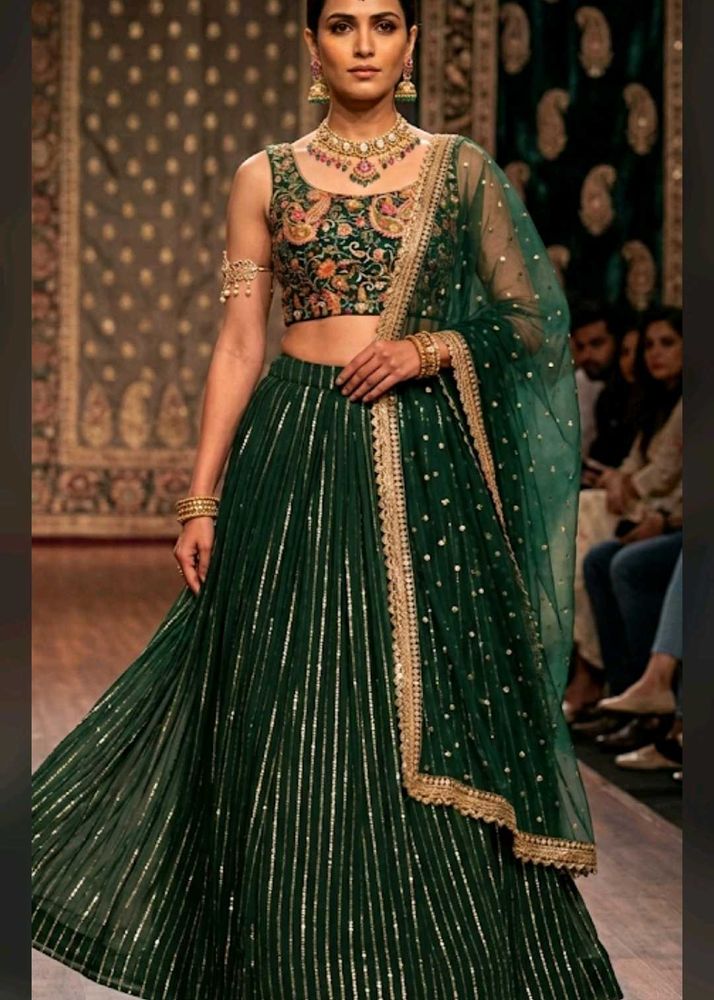 Emerald Green Sequined Lehenga Set