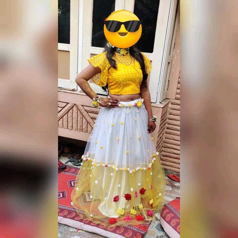 Yellow Haldi Lehenga with White Skirt
