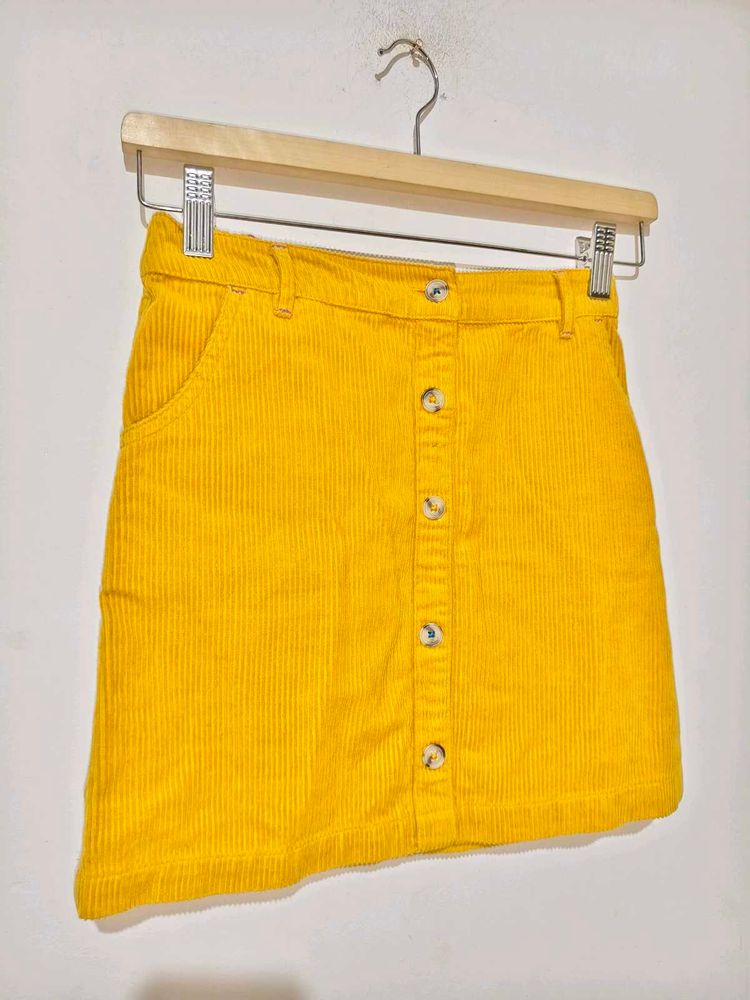 Yellow Corduroy Button-Front Skirt for Girls