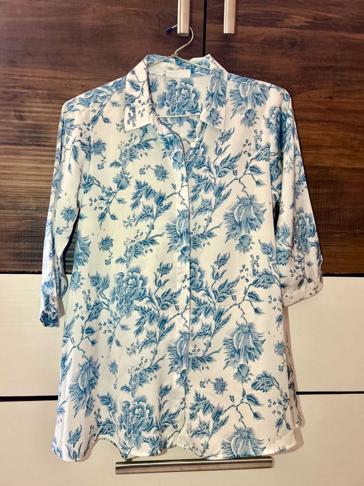 Blue Floral Button-Down Shirt