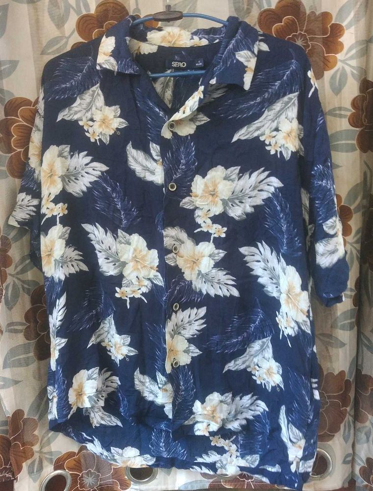 Blue Floral Print Short Sleeve Shirt