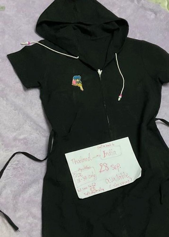 Cute Black Hoodie Dress32-34
