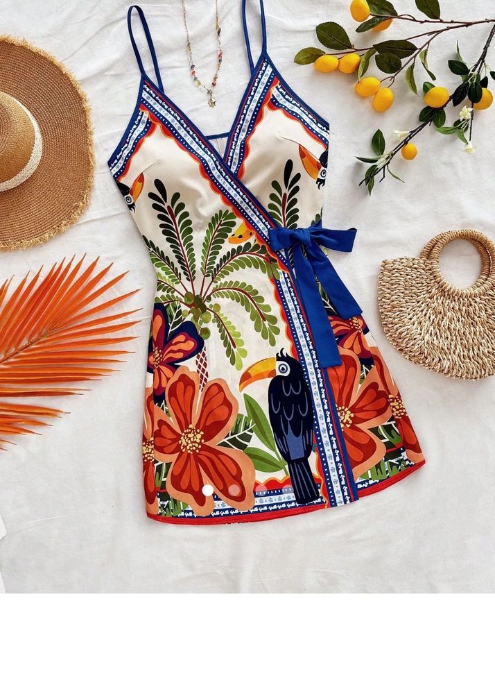 Savana Wrap up Bohemian Tropical Print Mini Dress