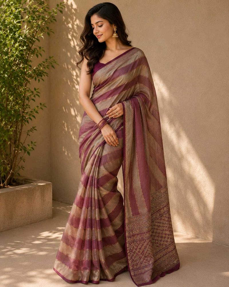 Elegant Striped Silk Blend Saree