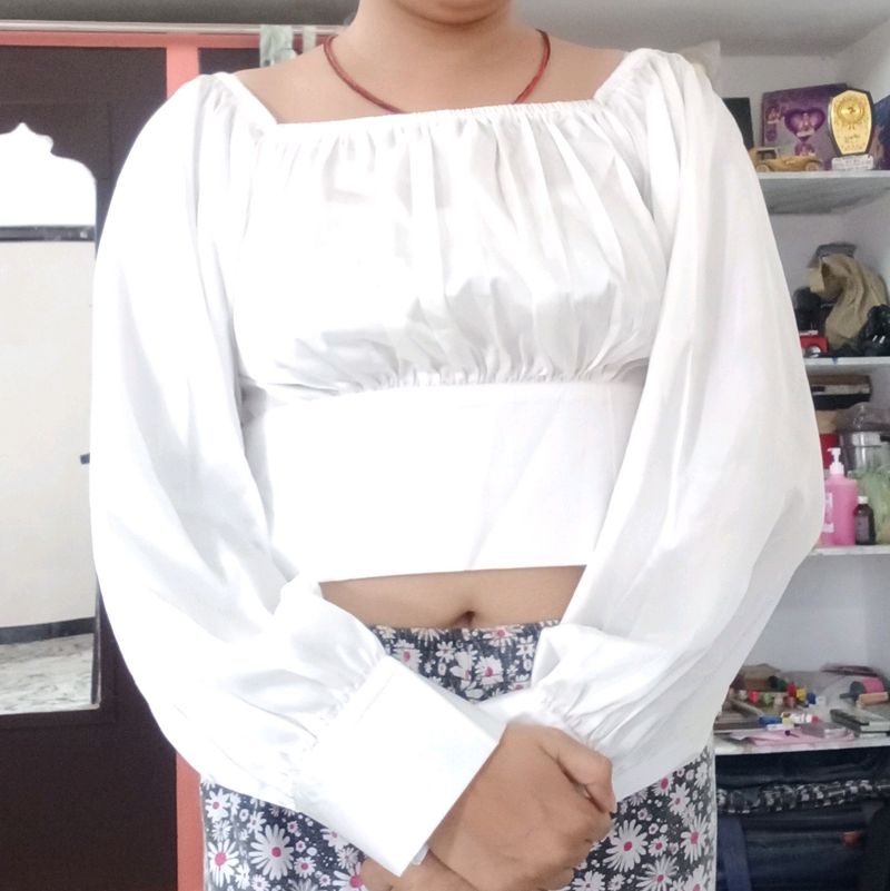 New Satin Balloon Crop Top