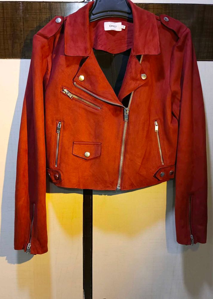 ONLY Red Suede Leather Jacket