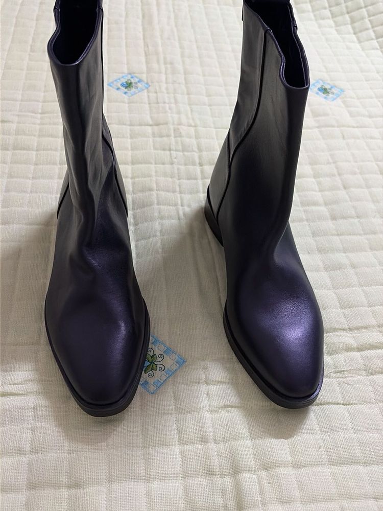 Unisex Zara Stylish Black Leather Ankle Boots