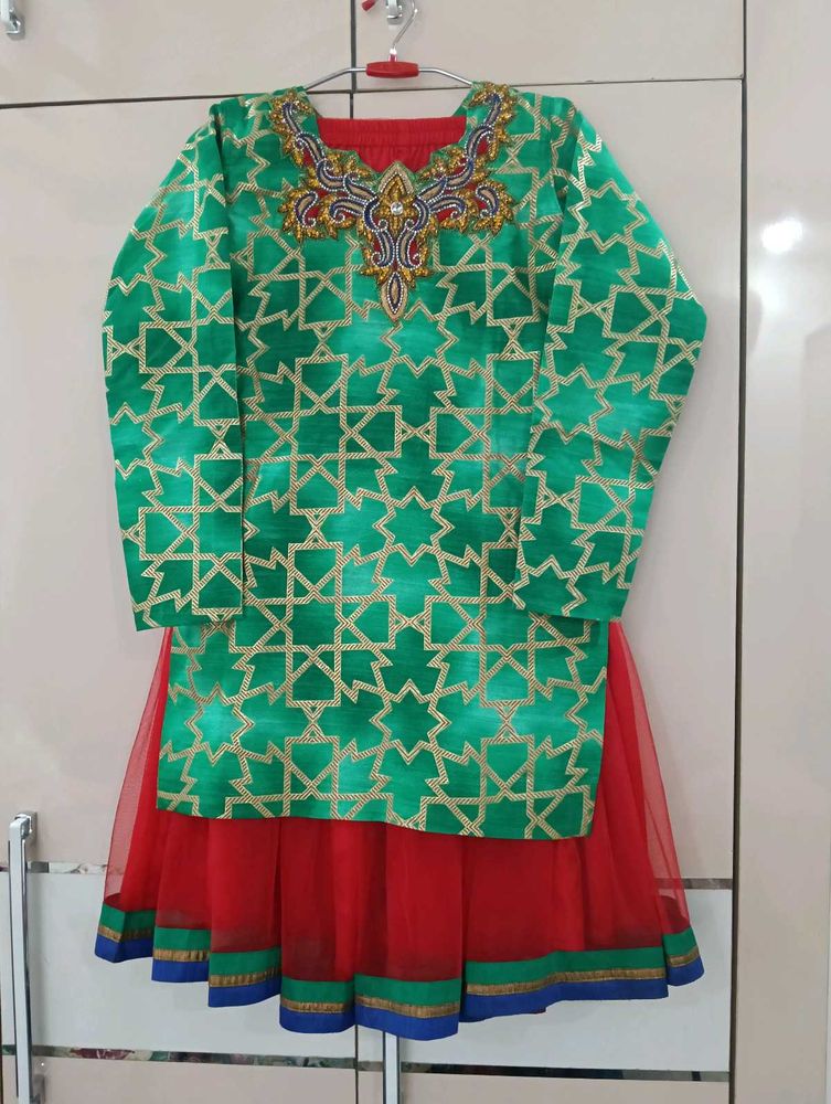 Green &amp; Red Ethnic Lehenga Choli Set