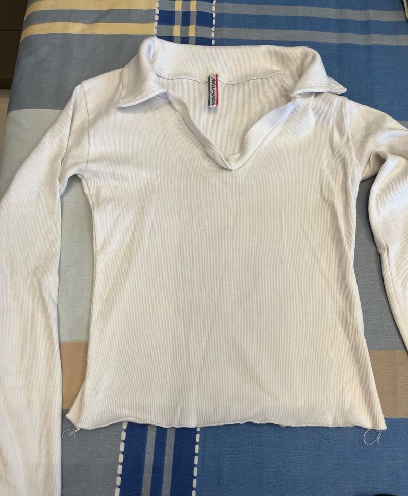 Ribbed Long Sleeve Collared Top