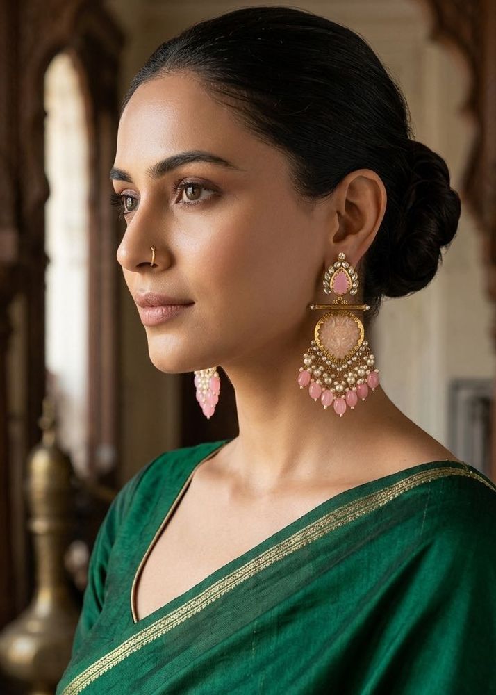 New Exquisite Pink &amp; Gold Dangle Earrings
