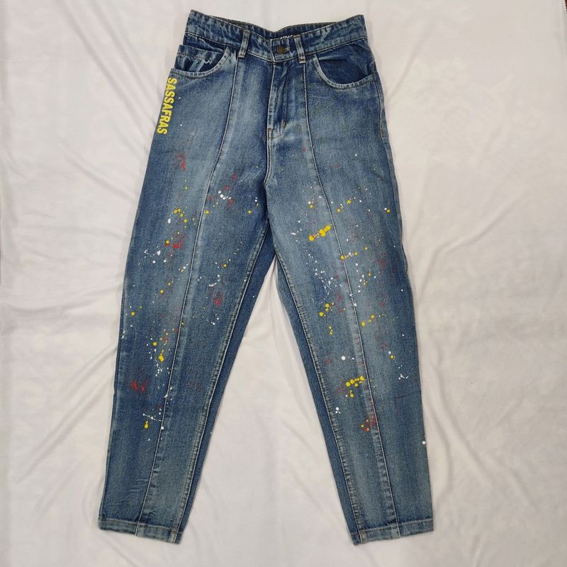 Sassafras Blue Paint Splatter Slouchy Jeans