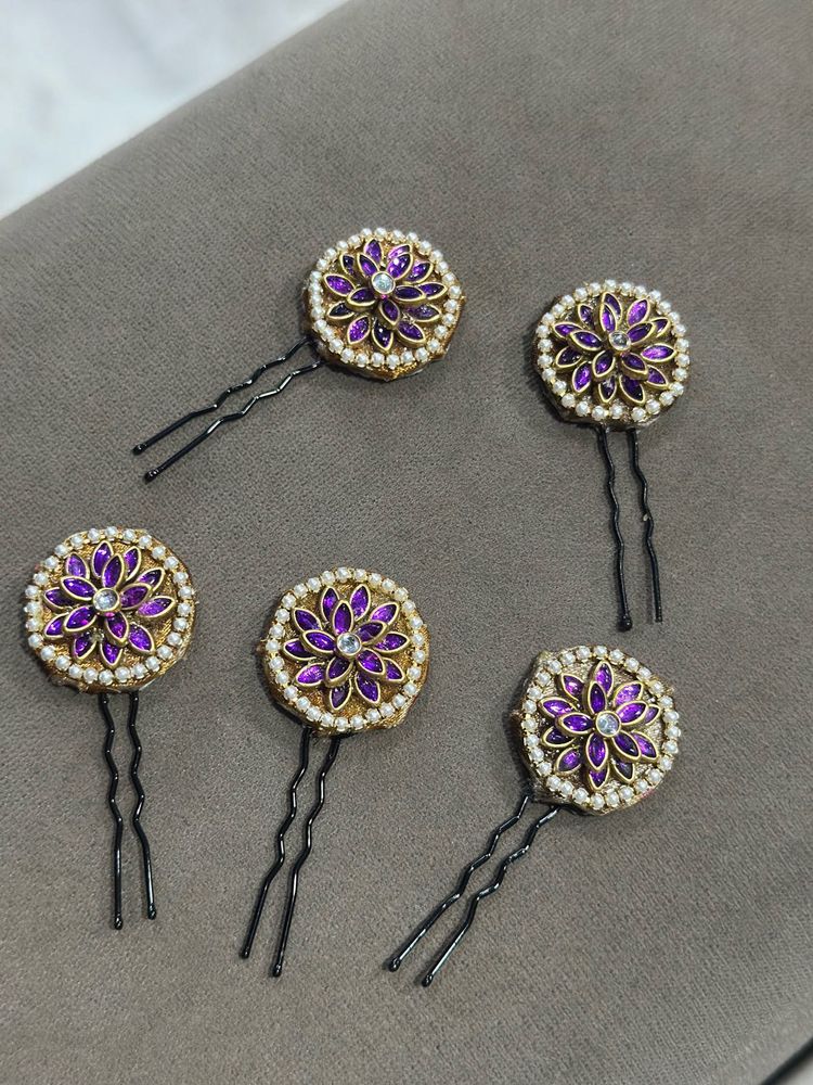 Embellished Floral Hair Pins (5pcs)