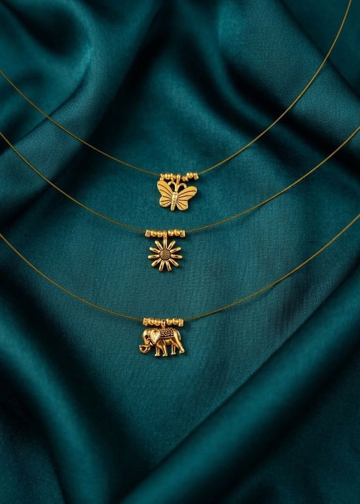 Gold Tone Charm Necklaces Set of 3