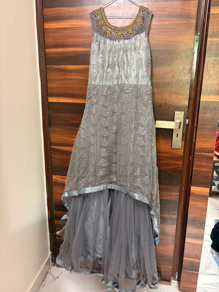 Elegant Grey Embroidered Gown