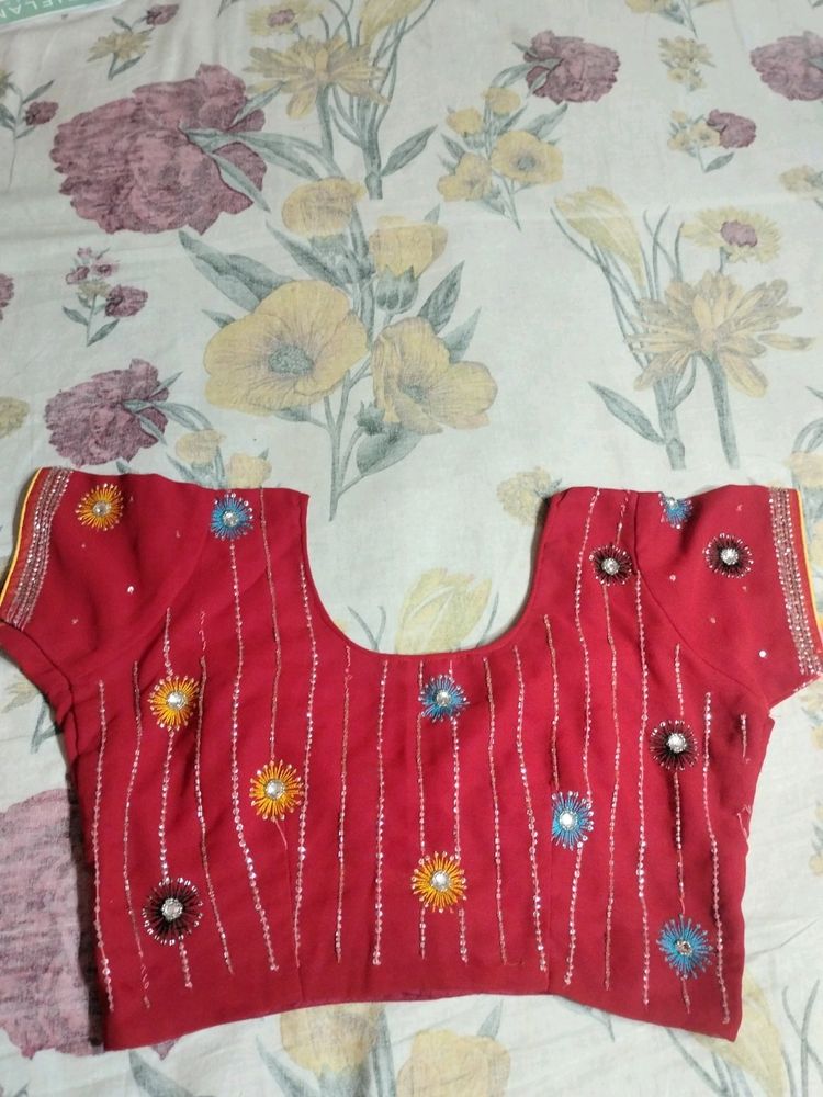 Red Colour Blouse Full Embroidery