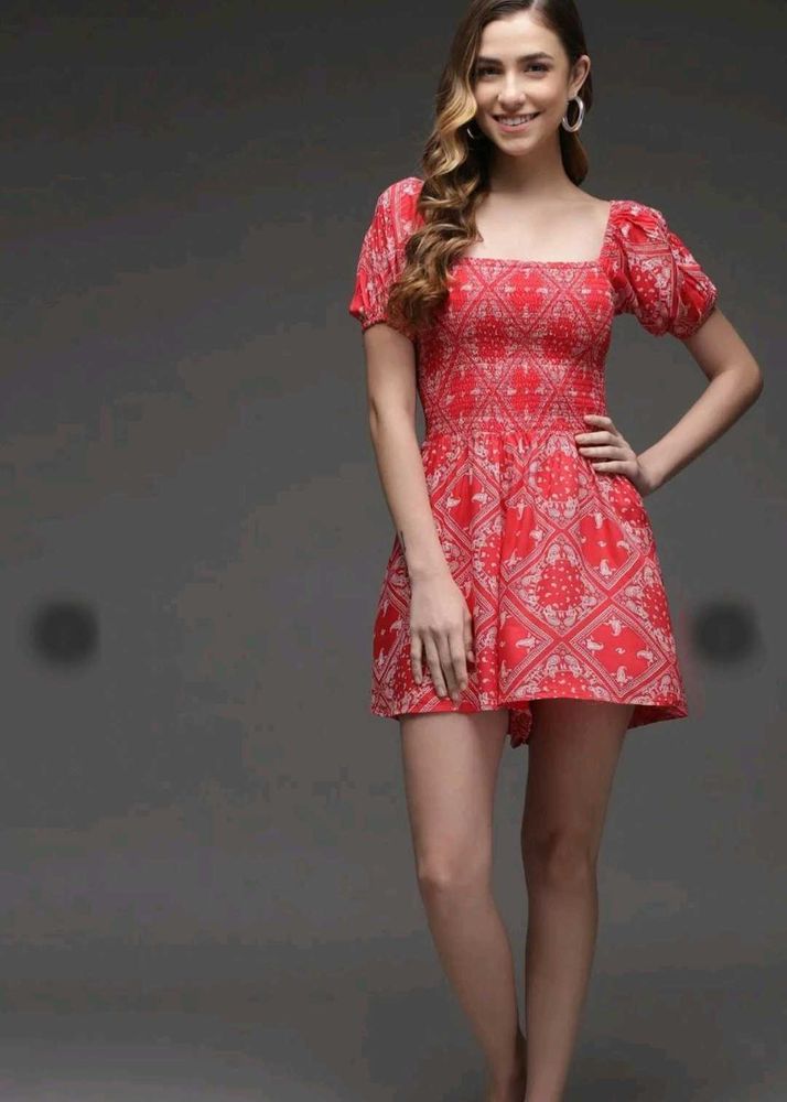 Darzi Red Paisley Print Mini Dress