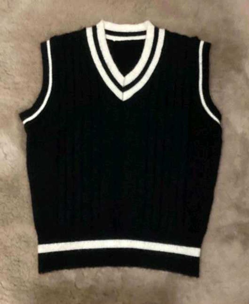 Black &amp; White Striped Sweater Vest