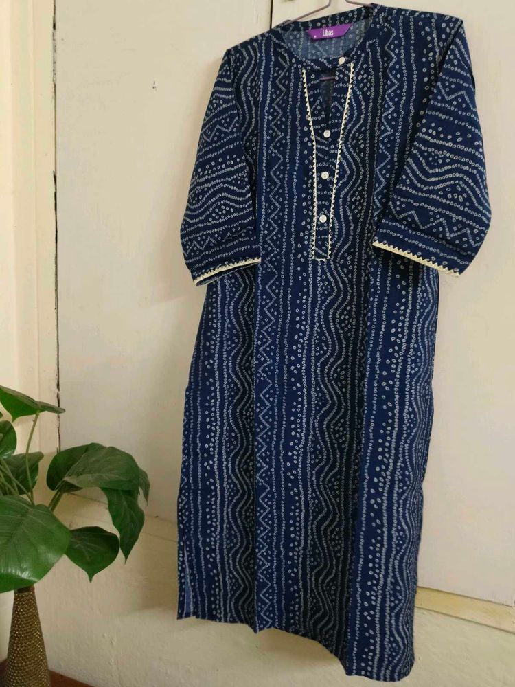new Blue &amp; White Bandhani Print Kurta